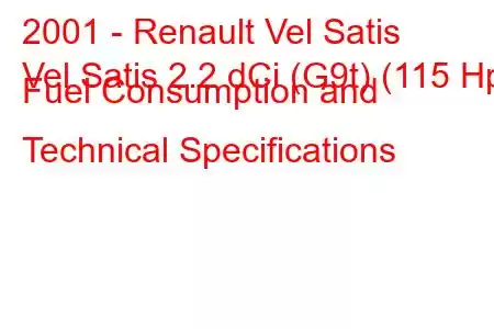 2001 - Renault Vel Satis
Vel Satis 2.2 dCi (G9t) (115 Hp) Fuel Consumption and Technical Specifications