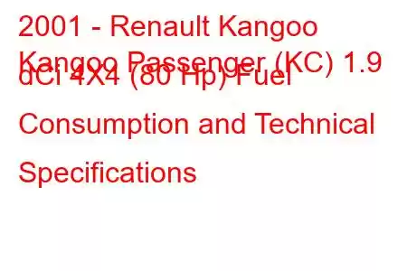 2001 - Renault Kangoo
Kangoo Passenger (KC) 1.9 dCi 4X4 (80 Hp) Fuel Consumption and Technical Specifications