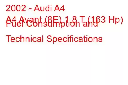 2002 - Audi A4
A4 Avant (8E) 1.8 T (163 Hp) Fuel Consumption and Technical Specifications