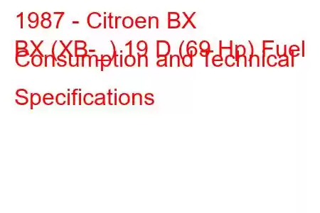 1987 - Citroen BX
BX (XB-_) 19 D (69 Hp) Fuel Consumption and Technical Specifications