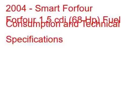 2004 - Smart Forfour
Forfour 1.5 cdi (68 Hp) Fuel Consumption and Technical Specifications