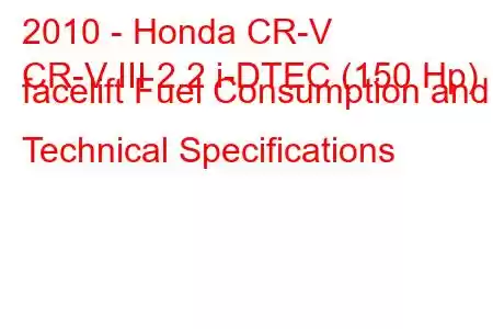 2010 - Honda CR-V
CR-V III 2.2 i-DTEC (150 Hp) facelift Fuel Consumption and Technical Specifications