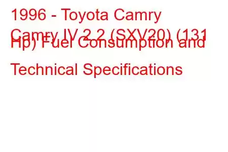 1996 - Toyota Camry
Camry IV 2.2 (SXV20) (131 Hp) Fuel Consumption and Technical Specifications