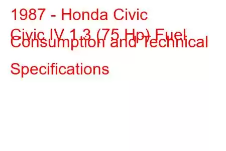 1987 - Honda Civic
Civic IV 1.3 (75 Hp) Fuel Consumption and Technical Specifications