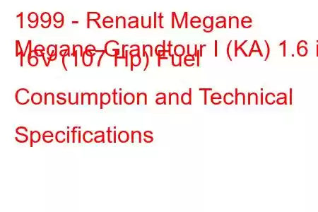 1999 - Renault Megane
Megane Grandtour I (KA) 1.6 i 16V (107 Hp) Fuel Consumption and Technical Specifications