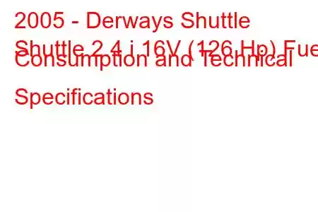 2005 - Derways Shuttle
Shuttle 2.4 i 16V (126 Hp) Fuel Consumption and Technical Specifications