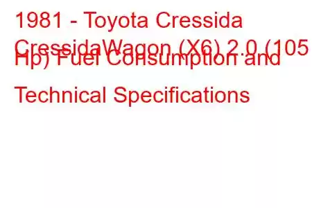 1981 - Toyota Cressida
CressidaWagon (X6) 2.0 (105 Hp) Fuel Consumption and Technical Specifications