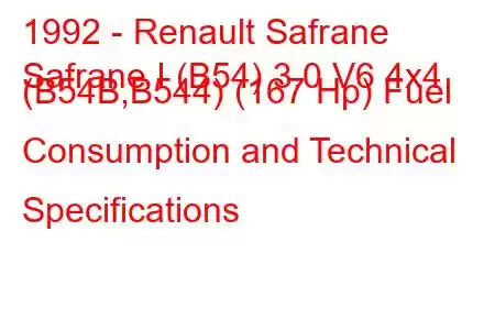 1992 - Renault Safrane
Safrane I (B54) 3.0 V6 4x4 (B54B,B544) (167 Hp) Fuel Consumption and Technical Specifications