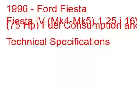 1996 - Ford Fiesta
Fiesta IV (Mk4-Mk5) 1.25 i 16V (75 Hp) Fuel Consumption and Technical Specifications