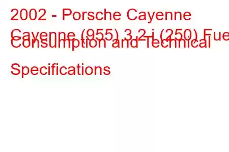 2002 - Porsche Cayenne
Cayenne (955) 3.2 i (250) Fuel Consumption and Technical Specifications