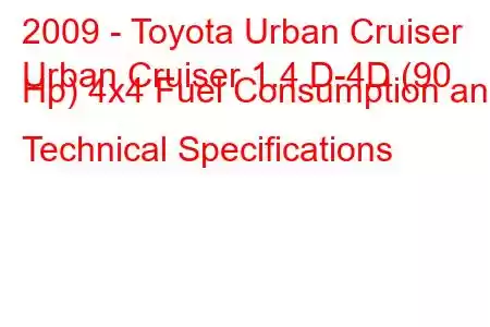 2009 - Toyota Urban Cruiser
Urban Cruiser 1.4 D-4D (90 Hp) 4x4 Fuel Consumption and Technical Specifications