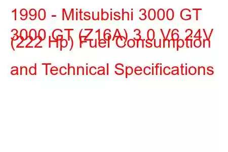 1990 - Mitsubishi 3000 GT
3000 GT (Z16A) 3.0 V6 24V (222 Hp) Fuel Consumption and Technical Specifications