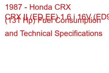 1987 - Honda CRX
CRX II (ED,EE) 1.6 i 16V (ED9) (131 Hp) Fuel Consumption and Technical Specifications