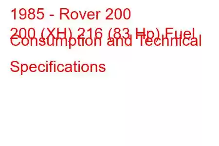 1985 - Rover 200
200 (XH) 216 (83 Hp) Fuel Consumption and Technical Specifications