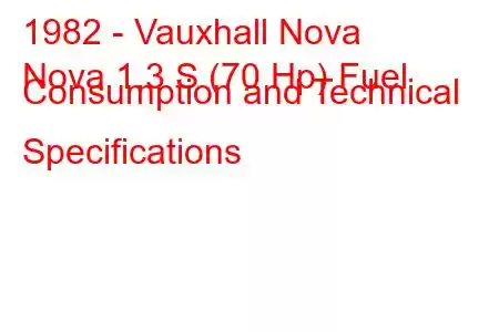 1982 - Vauxhall Nova
Nova 1.3 S (70 Hp) Fuel Consumption and Technical Specifications