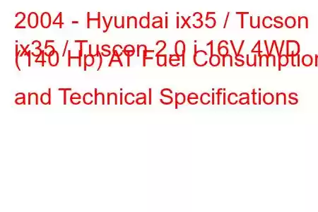 2004 - Hyundai ix35 / Tucson
ix35 / Tuscon 2.0 i 16V 4WD (140 Hp) AT Fuel Consumption and Technical Specifications