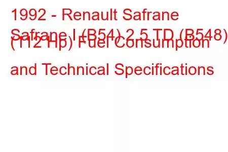 1992 - Renault Safrane
Safrane I (B54) 2.5 TD (B548) (112 Hp) Fuel Consumption and Technical Specifications