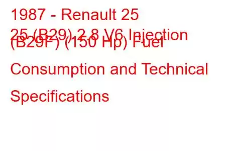 1987 - Renault 25
25 (B29) 2.8 V6 Injection (B29F) (150 Hp) Fuel Consumption and Technical Specifications