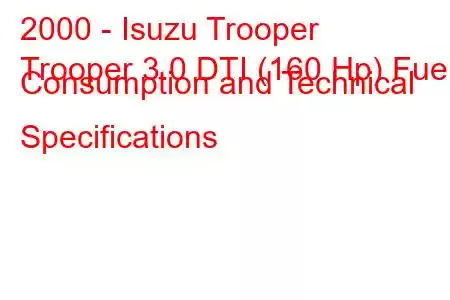 2000 - Isuzu Trooper
Trooper 3.0 DTI (160 Hp) Fuel Consumption and Technical Specifications