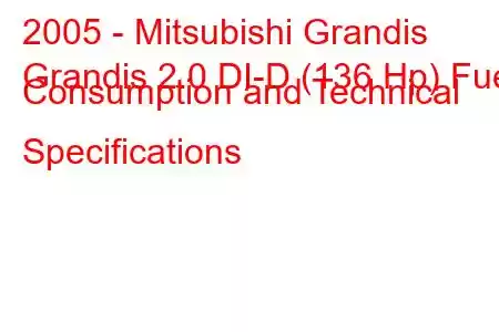 2005 - Mitsubishi Grandis
Grandis 2.0 DI-D (136 Hp) Fuel Consumption and Technical Specifications