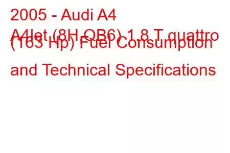 2005 - Audi A4
A4let (8H,QB6) 1.8 T quattro (163 Hp) Fuel Consumption and Technical Specifications