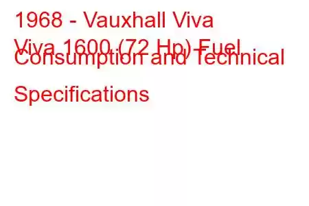 1968 - Vauxhall Viva
Viva 1600 (72 Hp) Fuel Consumption and Technical Specifications