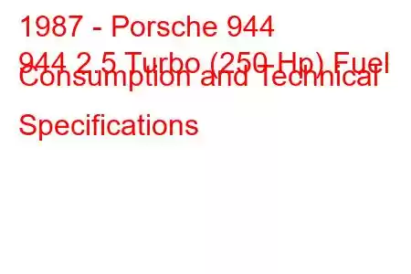 1987 - Porsche 944
944 2.5 Turbo (250 Hp) Fuel Consumption and Technical Specifications