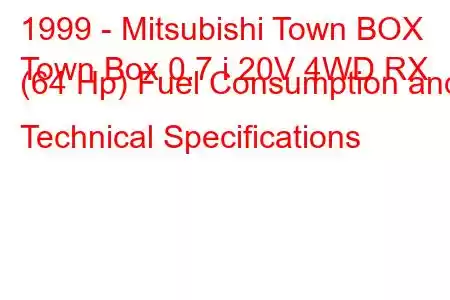 1999 - Mitsubishi Town BOX
Town Box 0.7 i 20V 4WD RX (64 Hp) Fuel Consumption and Technical Specifications