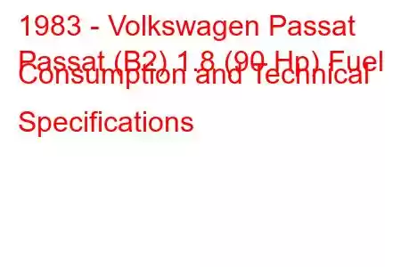 1983 - Volkswagen Passat
Passat (B2) 1.8 (90 Hp) Fuel Consumption and Technical Specifications