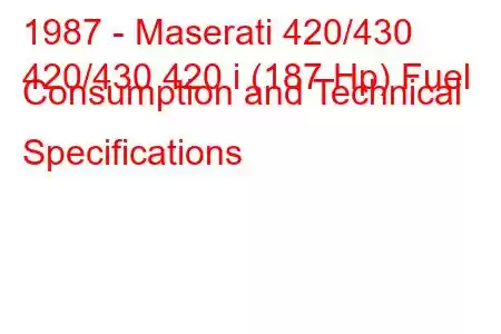 1987 - Maserati 420/430
420/430 420 i (187 Hp) Fuel Consumption and Technical Specifications