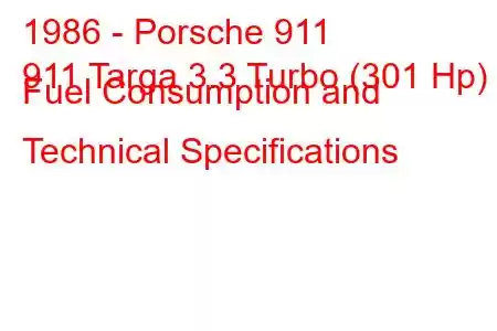 1986 - Porsche 911
911 Targa 3.3 Turbo (301 Hp) Fuel Consumption and Technical Specifications