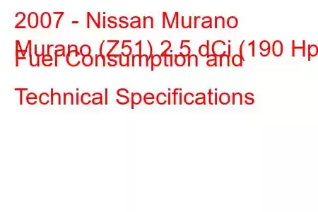 2007 - Nissan Murano
Murano (Z51) 2.5 dCi (190 Hp) Fuel Consumption and Technical Specifications