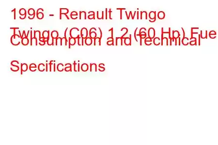 1996 - Renault Twingo
Twingo (C06) 1.2 (60 Hp) Fuel Consumption and Technical Specifications