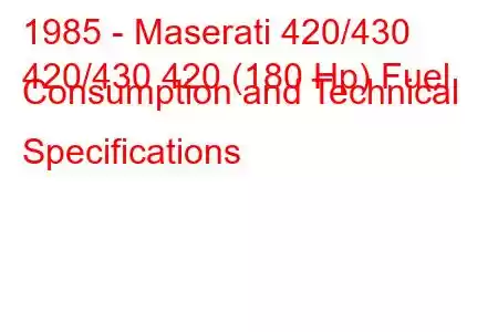 1985 - Maserati 420/430
420/430 420 (180 Hp) Fuel Consumption and Technical Specifications