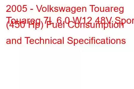 2005 - Volkswagen Touareg
Touareg 7L 6.0 W12 48V Sport (450 Hp) Fuel Consumption and Technical Specifications