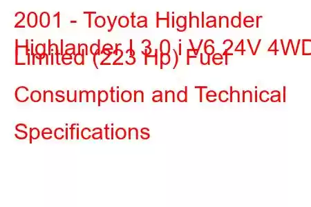 2001 - Toyota Highlander
Highlander I 3.0 i V6 24V 4WD Limited (223 Hp) Fuel Consumption and Technical Specifications