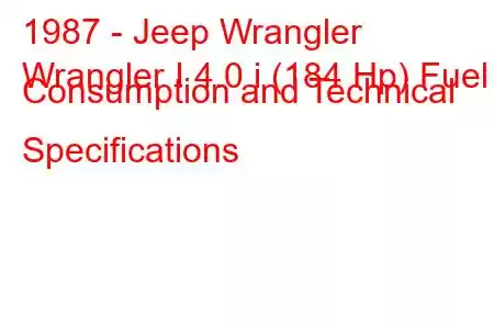 1987 - Jeep Wrangler
Wrangler I 4.0 i (184 Hp) Fuel Consumption and Technical Specifications