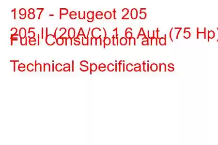 1987 - Peugeot 205
205 II (20A/C) 1.6 Aut. (75 Hp) Fuel Consumption and Technical Specifications