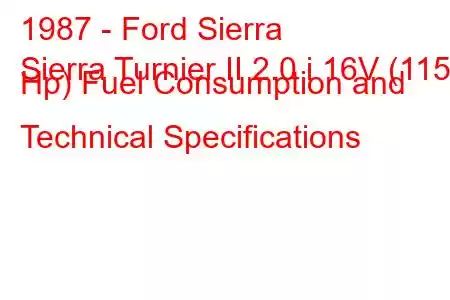 1987 - Ford Sierra
Sierra Turnier II 2.0 i 16V (115 Hp) Fuel Consumption and Technical Specifications