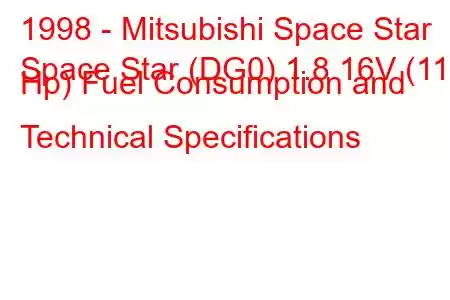 1998 - Mitsubishi Space Star
Space Star (DG0) 1.8 16V (112 Hp) Fuel Consumption and Technical Specifications