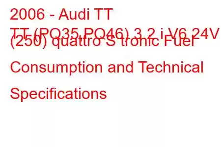 2006 - Audi TT
TT (PQ35,PQ46) 3.2 i V6 24V (250) quattro S tronic Fuel Consumption and Technical Specifications