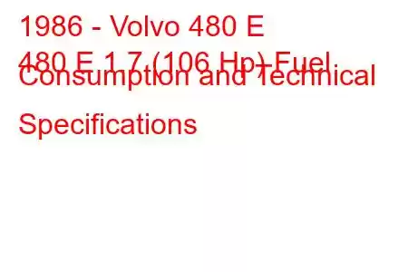 1986 - Volvo 480 E
480 E 1.7 (106 Hp) Fuel Consumption and Technical Specifications