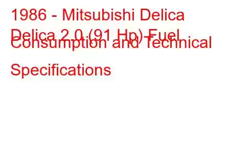 1986 - Mitsubishi Delica
Delica 2.0 (91 Hp) Fuel Consumption and Technical Specifications