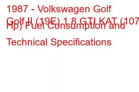 1987 - Volkswagen Golf
Golf II (19E) 1.8 GTI KAT (107 Hp) Fuel Consumption and Technical Specifications