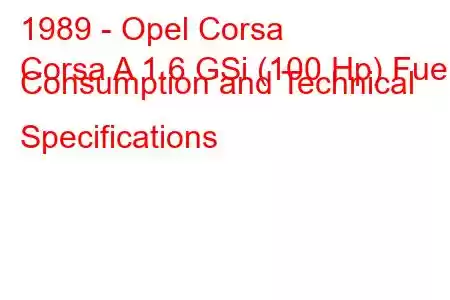 1989 - Opel Corsa
Corsa A 1.6 GSi (100 Hp) Fuel Consumption and Technical Specifications