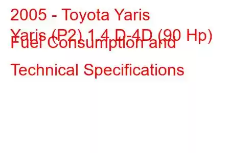 2005 - Toyota Yaris
Yaris (P2) 1.4 D-4D (90 Hp) Fuel Consumption and Technical Specifications