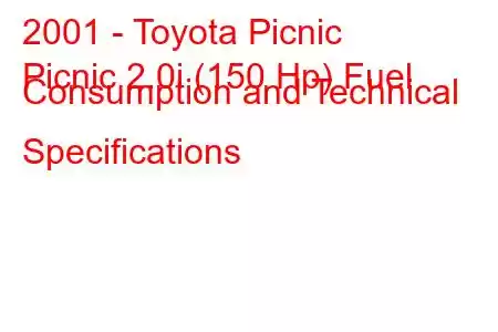 2001 - Toyota Picnic
Picnic 2.0i (150 Hp) Fuel Consumption and Technical Specifications