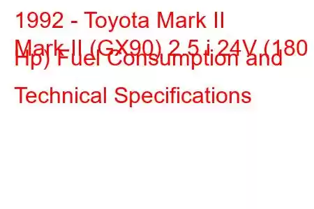 1992 - Toyota Mark II
Mark II (GX90) 2.5 i 24V (180 Hp) Fuel Consumption and Technical Specifications