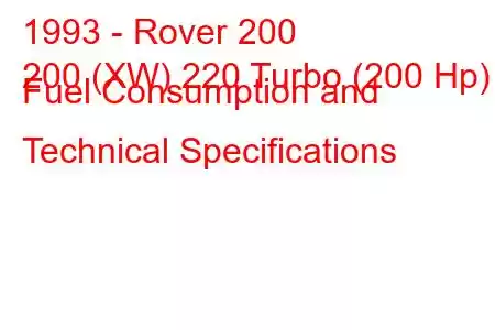 1993 - Rover 200
200 (XW) 220 Turbo (200 Hp) Fuel Consumption and Technical Specifications