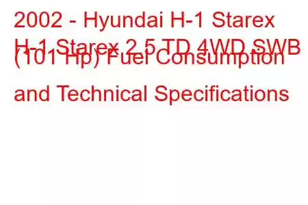 2002 - Hyundai H-1 Starex
H-1 Starex 2.5 TD 4WD SWB (101 Hp) Fuel Consumption and Technical Specifications